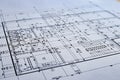 Construction drawing Architecture Detail White paper with dimensions and lines Royalty Free Stock Photo