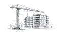 Building Construction Sketch Crane and Apartment Building Underway Royalty Free Stock Photo