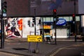 Diverted traffic sign on UK street junction in London