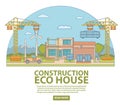 Construction eco house concept vector illustration in flat linear style Royalty Free Stock Photo