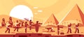 Construction of Egyptian pyramids. Slaves move blocks for building. Vector illustration