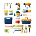 Construction electric, hand tools flat vector set Royalty Free Stock Photo