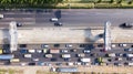 Construction elevated toll road with hectic traffic