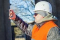 Construction employee filmed with tablet PC Royalty Free Stock Photo