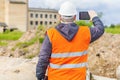 Construction Engineer filmed on cell phone Royalty Free Stock Photo