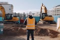 Construction engineer supervising work at building site. Neural network AI generated Royalty Free Stock Photo