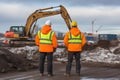 Construction engineer supervising work at building site. Neural network AI generated