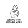 Construction engineer talk vector line icon, sign, illustration on background, editable strokes