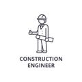 Construction engineer vector line icon, sign, illustration on background, editable strokes