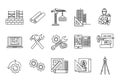 Construction and Engineering Icons - A Detailed Line Art Set Royalty Free Stock Photo