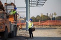 Construction engineers at building site