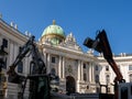 Construction at the entrance to Saint Michael`s Wing, Hofburg Palace, Vienna, Austria