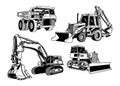 Construction Equipment Collection In Black And White