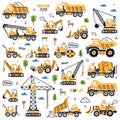 Construction Equipment and Heavy Machines for Industrial Work Vector Set