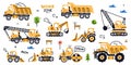 Construction Equipment and Heavy Machines for Industrial Work Vector Set