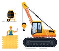 Construction Equipment and Man Building Wall Set Royalty Free Stock Photo