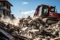Construction equipment removes rubble after earthquake