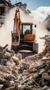 Construction equipment removes rubble after earthquake