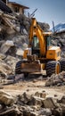 Construction equipment removes rubble after earthquake