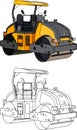 Construction equipment road roller in black and yellow Royalty Free Stock Photo