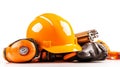 Construction Equipment Safety Gear and Tools Isolated on White Background Royalty Free Stock Photo