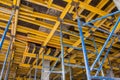 Construction site work. Concrete formwork and floor bams. Construction beam falsework for concrete Royalty Free Stock Photo