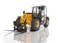 Construction equipment telescopic excavator yellow 3d render on white background without shadow