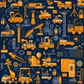 Construction Equipment and Workers Seamless Pattern Illustration for Industrial Projects Royalty Free Stock Photo