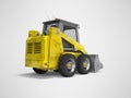 Construction equipment yellow mini skid steer 3d render on gray background with shadow