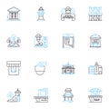 Construction experts linear icons set. Concrete, Steel, Foundation, Architecture, Surveying, Blueprint, Scaffolding line