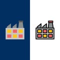 Construction, Factory, Industry  Icons. Flat and Line Filled Icon Set Vector Blue Background Royalty Free Stock Photo