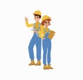 Construction female and male worker character vector design. Animate personage. Fun cartoon person. Isolated on white background.