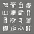 Construction and finishing materials, icons, shading pencil, white, vector. Royalty Free Stock Photo