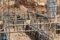 Construction of floor beams Construction using temporary wood logs, plywood at the site. Reinforced rebar to strengthen the