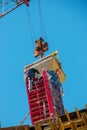 Construction formwork, reinforcement for the construction of buildings. Workers make a concrete structure