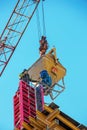 Construction formwork, reinforcement for the construction of buildings. Workers make a concrete structure