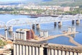 Construction of a fourth bridge across the Yenisei Royalty Free Stock Photo