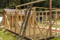 construction of a frame house. Timber frame house, new build roof Royalty Free Stock Photo