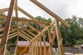 construction of a frame house. Timber frame house, new build roof Royalty Free Stock Photo