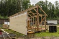 construction of a frame house. Timber frame house, new build roof Royalty Free Stock Photo