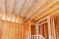 During construction of framing beam layout joists supports truss a framework for wooden new house Royalty Free Stock Photo