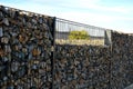 construction of a gabion retaining wall, as part of the fencing home coarser Royalty Free Stock Photo