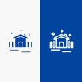 Construction, Garden, Patio, Shelter Line and Glyph Solid icon Blue banner Line and Glyph Solid icon Blue banner Royalty Free Stock Photo