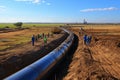 Construction of a gas transmission network. Laying pipes in the ground