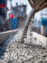 Construction gravel being poured into a container at a construction site Royalty Free Stock Photo