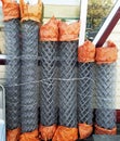 Construction grid a chain-link in rolls. Wicker fence metal bar fence, rabitz Royalty Free Stock Photo