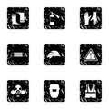 Construction ground icons set, grunge style