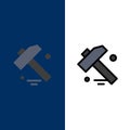 Construction, Hammer, Tool  Icons. Flat and Line Filled Icon Set Vector Blue Background Royalty Free Stock Photo