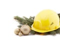 Construction hard hat and Christmas. Royalty Free Stock Photo