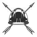 Construction hard hat and vintage hunting arrow in monochrome style illustration design element for label or sign Royalty Free Stock Photo